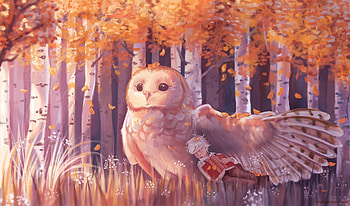 Sleepy Charley, pasari, owl, sleep, art, bird, orange, sophia shenaniganz, fantasy, autumn, bufnita, leaf, toamna HD wallpaper
