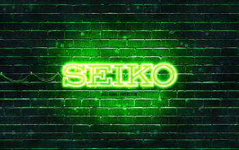 Seiko green logo, , green brickwall, Seiko logo, brands, Seiko neon logo, Seiko HD wallpaper