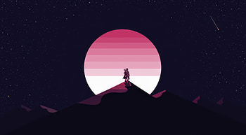 Lone Warrior Under Neon Eclipse Sky, warrior, neon, moon, purple, star, sky, eclipse, artist, artwork, art, digital-art, deviantart HD wallpaper