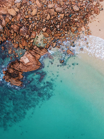Rocks, beach, aerial view, Hong Kong HD phone wallpaper