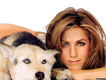 Jennifer Aniston, dog, nice pic, pretty blue eyes, actress, female HD wallpaper