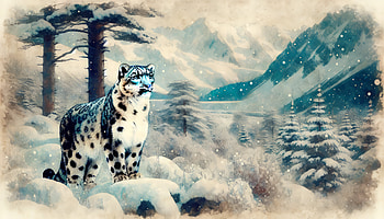 Majestic Snow Leopard, snow leopard, snowy landscape, mountain, Wildlife, winter scene HD wallpaper