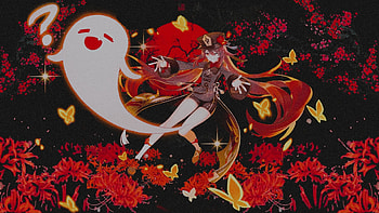 Less bright version of my Hu Tao, Genshin Impact, Hu Tao, butterfly, cherry blossom, video game HD wallpaper