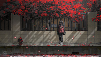 Anime Girl Amid Crimson Blossoms, Anime, girl, anime girl HD wallpaper