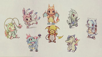 of basic Pokemon wearing costumes of their evolutions! HD wallpaper
