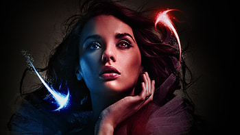 Woman, blue, lights, red HD wallpaper
