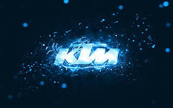 KTM blue logo, , blue neon lights, creative, blue abstract background, KTM logo, brands, KTM HD wallpaper
