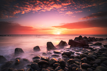 Nature, Water, Sunset, Stones, Fog HD wallpaper