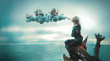 Sailing Ships Sea Smoke, artist, digital-art, sea, smoke, ship HD wallpaper