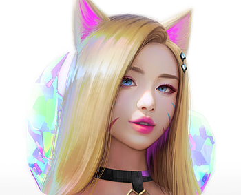 Ahri, pink, art, blonde, fantasy, face, girl, fox, lightbox HD wallpaper