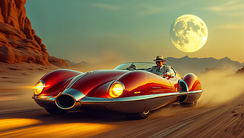 Epic Road Trip: Ultra Adventure, Road Trip, vintage car, desert, moonlight, retro HD wallpaper