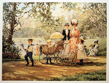 Walk in the Park, Vintage, pretty, Art, Family HD wallpaper