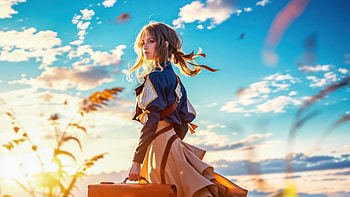 Anime Girl Journey Beyond The Fields, artist, artwork, art, digital-art, ai, field HD wallpaper