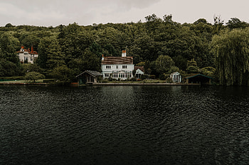 Nature, Trees, Building, Lake, Shore, Bank, House HD wallpaper