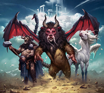 Minotaur, Chimera, Pegasus, mythological, minotaur, chimera, fantasy, art, grant griffin, pegasus, creature HD wallpaper