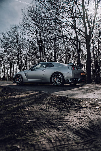 Trees, Nissan, Cars, Road, Car, Grey, Nissan Gt-R HD phone wallpaper