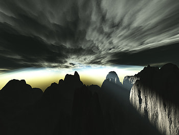Storm, dark, clouds, mountains, dawn, sunset HD wallpaper