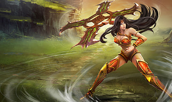 Sivir- The Battle Mistress, ninja, shuriken, fight, long hair, lady, sivir, strong, league of legends, warrior, practice, power, mistress, girl, grass, orange, armor, woman, training, wind, star, action, video game, battle, champion HD wallpaper