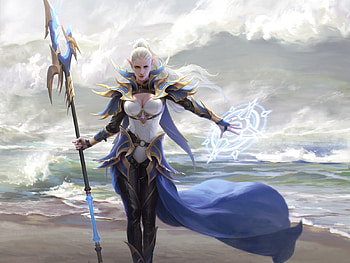 Warrior girl, blue, girl, dqhunter, dq hunter, goddess, armor, fantasy, luminos, warrior HD wallpaper