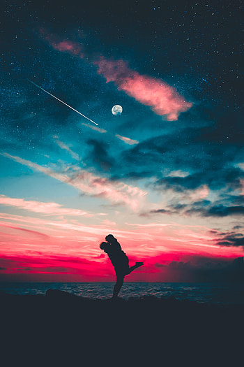 Love, Silhouettes, Starry Sky, Embrace HD phone wallpaper