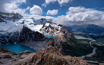 mountain lakes, , mountain landscape, Andes, rocks, Argentina, glacial lakes, glacier, mountain valley HD wallpaper