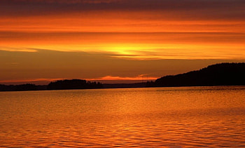 Orange sky and sea, sea, sky, amazing, sunset HD wallpaper