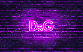 Dolce Gabbana violet logo, , violet brickwall, Dolce Gabbana logo, brands, Dolce Gabbana neon logo, Dolce Gabbana HD wallpaper