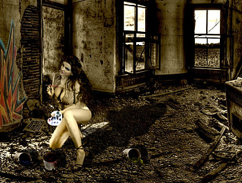 Painting, model, color, girl, dark, legs HD wallpaper