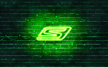 Skechers green logo, , green brickwall, Skechers logo, brands, Skechers neon logo, Skechers HD wallpaper