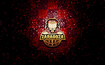 Basket Zaragoza, glitter logo, ACB, red purple checkered background, spanish basketball team, Basket Zaragoza logo, mosaic art, basketball, Basket Zaragoza 2002 SAD HD wallpaper