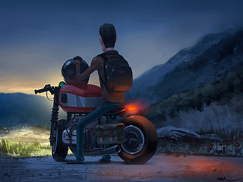 Alone Biker, biker, artist, artwork, digital-art, artstation HD wallpaper