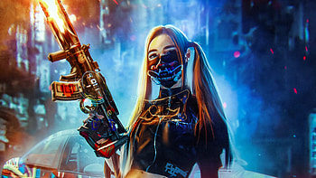 Bad Cyber Girl , cyberpunk, artist, artwork, digital-art, gun, artstation HD wallpaper
