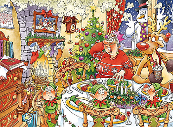 Funny Christmas Dinner, humor, holiday, red, dinner, puzzle, funny HD wallpaper