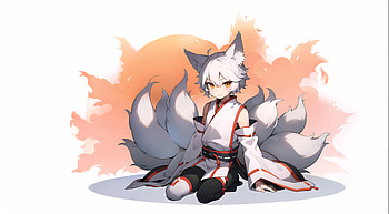 Majestic White-Haired Kitsune Boy with Multiple Tails - Anime, white hair, kitsune, Anime, boy, anime boy HD wallpaper