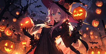Anime Girl In Halloween Costume, pumpkin, holiday, halloween, Anime, anime halloween HD wallpaper