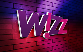 Wizz Air 3D logo, , gray brickwall, creative, brands, Wizz Air logo, 3D art, Wizz Air HD wallpaper