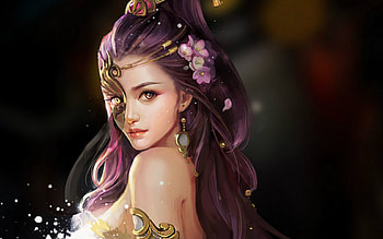 Fantasy girl, jewel, pink, frumusete, asian, fantasy, flower, girl, luminos HD wallpaper