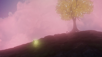 pinky cloudy and huge tree with glowing leaves made in blender, dark, light, fog, cloud, fantasy, pink, Dark Fantasy HD wallpaper