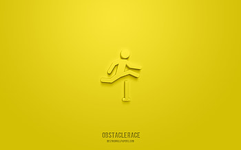 obstacle race 3d icon, yellow background, 3d symbols, obstacle race, sport icons, 3d icons, obstacle race sign, sport 3d icons HD wallpaper
