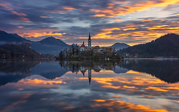 Assumption of Mary Church Lake Bled Slovenia, church, assumption of Mary, Slovenia, lake Bled HD wallpaper