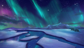 Art, Ice, Bears, Northern Lights, Aurora Borealis, Cracks, Crack, White Bears, Polar Bears HD wallpaper