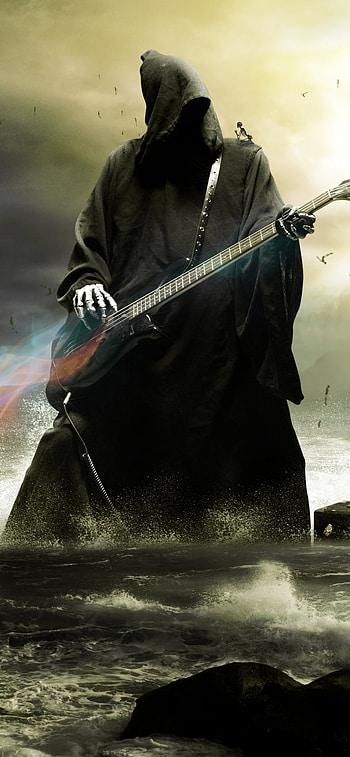 Reaper's Midnight Riff, guitar, dark, grim reaper HD phone wallpaper