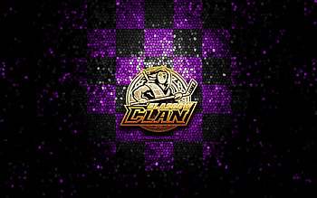 Glasgow Clan, glitter logo, Elite League, violet black checkered background, hockey, english hockey team, Glasgow Clan logo, mosaic art HD wallpaper
