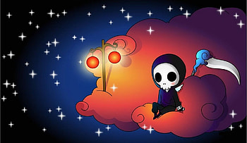 Death, wings, skull, stars, reaper, scythe, artwork, fantasy, abstract, cloud HD wallpaper