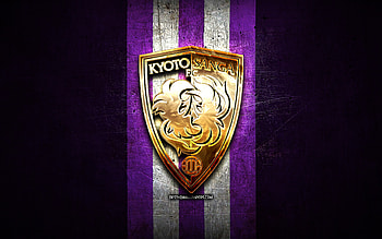 Kyoto Sanga FC, golden logo, J2 League, violet metal background, football, japanese football club, Kyoto Sanga logo, Kyoto Sanga HD wallpaper