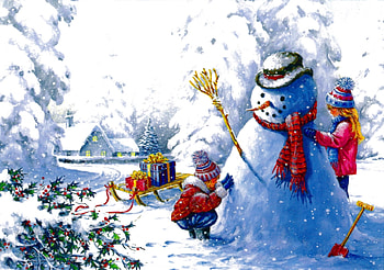 Snowman Fun, winter, snowman, fun, yong, child HD wallpaper