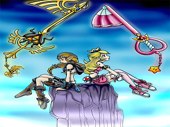 zelda peach key blades, videogame, key blade, peach, mario, nintendo, triforce, girl, mushroom, video game, zelda, women, female HD wallpaper