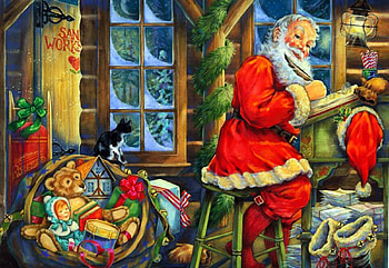 Santa's List, window, room, christmas, painting, snow, gifts HD wallpaper