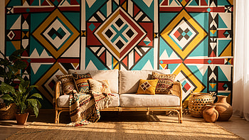 Boho Geometric Oasis —, Sofa, Pillow HD wallpaper