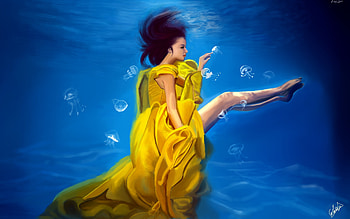 Underwater Beauty, underwater, model, woman, yellow HD wallpaper